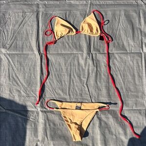 Stylish Tan and Red Bikini Set